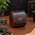 Personalized Brown Watch Case, 1-Slot Travel Watch Holder, Custom Gold Foil, Gift for Him